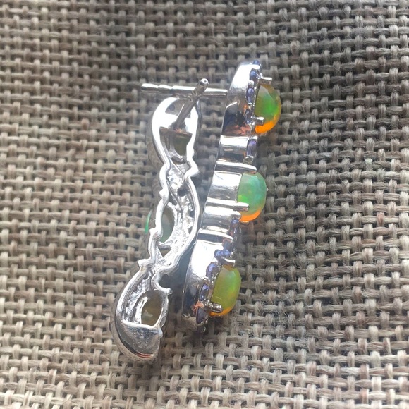 Amazing Opal & Tanzanite Sterling Silver 925 Earrings Signed BBJ Epic Fantasy - Picture 6 of 7